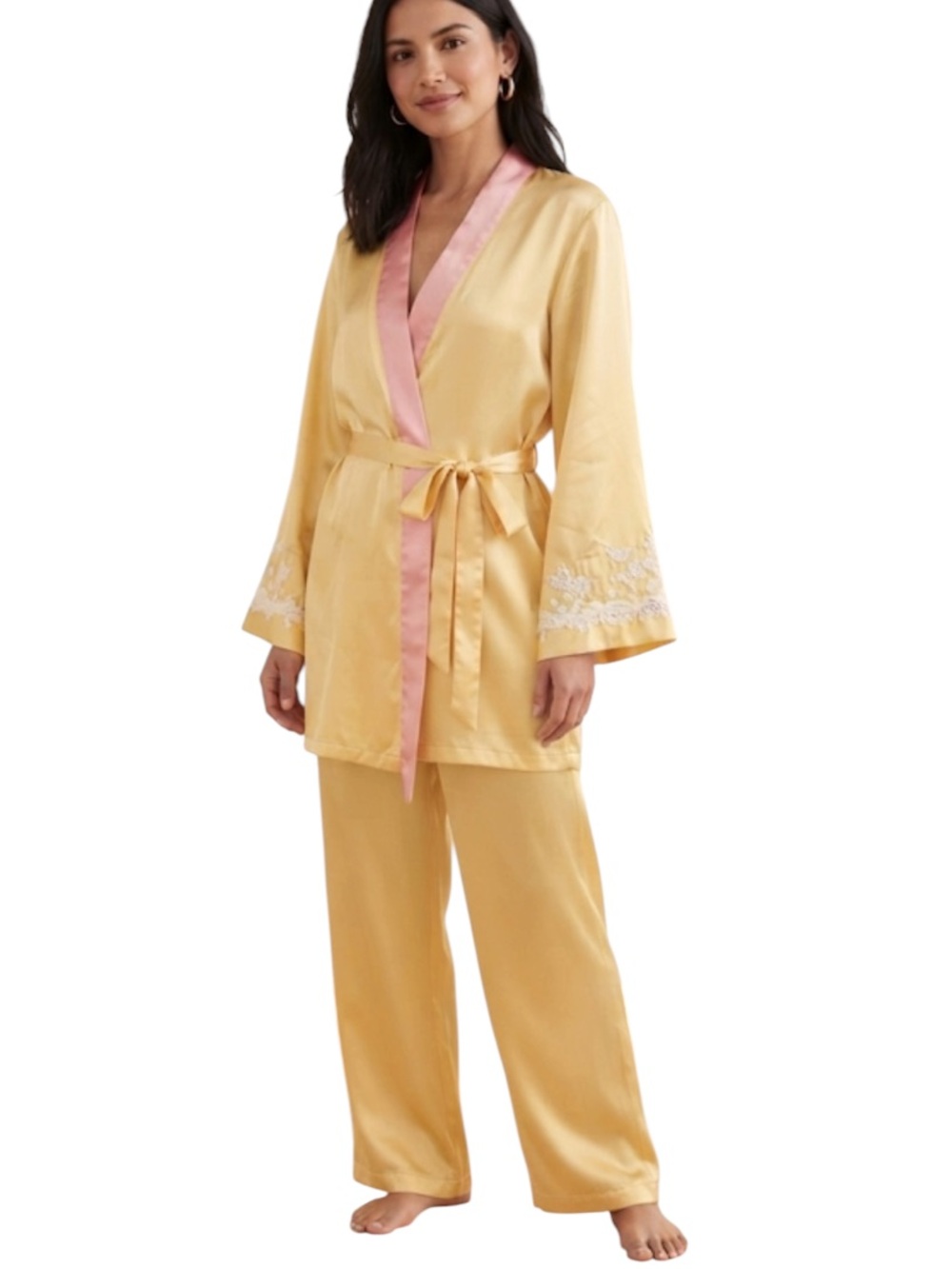 Natori women’s robe size L with pant size 38 yellow #644/170tt